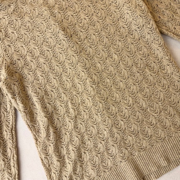 LL Bean Womens XL Beige Pointelle Knit Cardigan Merino Wool Cashmere Blend - Picture 15 of 15